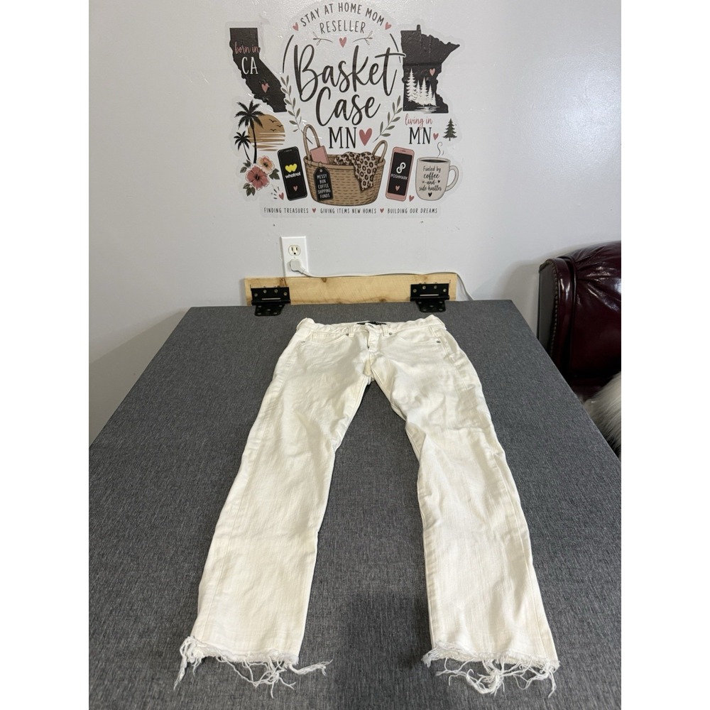 Veronica Beard Women's Brooke 8.5" Skinny Fray Raw Hem White Denim Jeans Sz 27